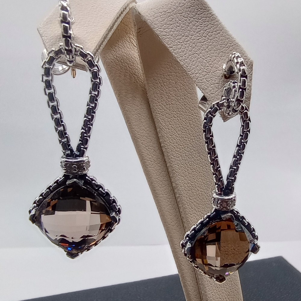 David Yurman Cushion On Point Smoky Quartz Drop Earrings